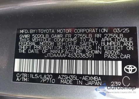 2025 Toyota Crown Xle z USA, uszkodzony, nr VIN JTDAAAAF4S3038391